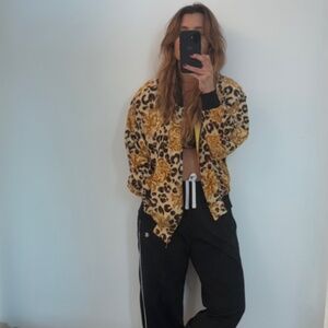 Spencer Jeremy Vintage Silk Bomber Jacket – Leopard Baroque Print, Women’s M